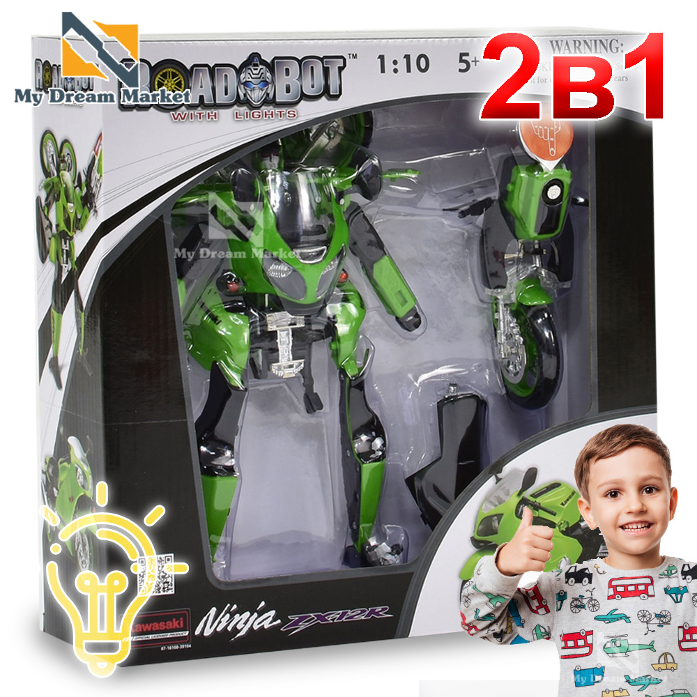 

Робот трансформер мотоцикл Kawasaki bike тобот для мальчиков с подвижными деталями - игрушка хорошая со световыми эффектами для детей – Зелёный