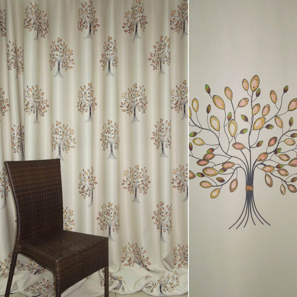 

Софт блэкаут дерево с бутонами розовыми на песочном фоне, ш.280 (32114.022)