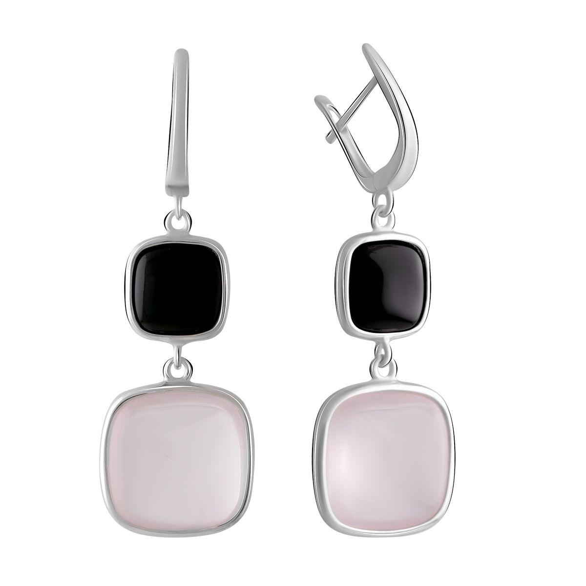 

Серебряные серьги SilverAlex с натуральным розовым кварцем 24.95ct, ониксом