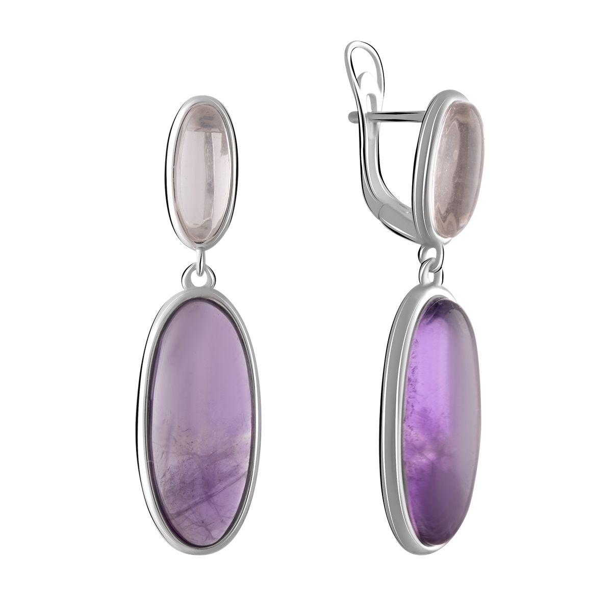 

Серебряные серьги SilverAlex с натуральным аметистом, розовым кварцем