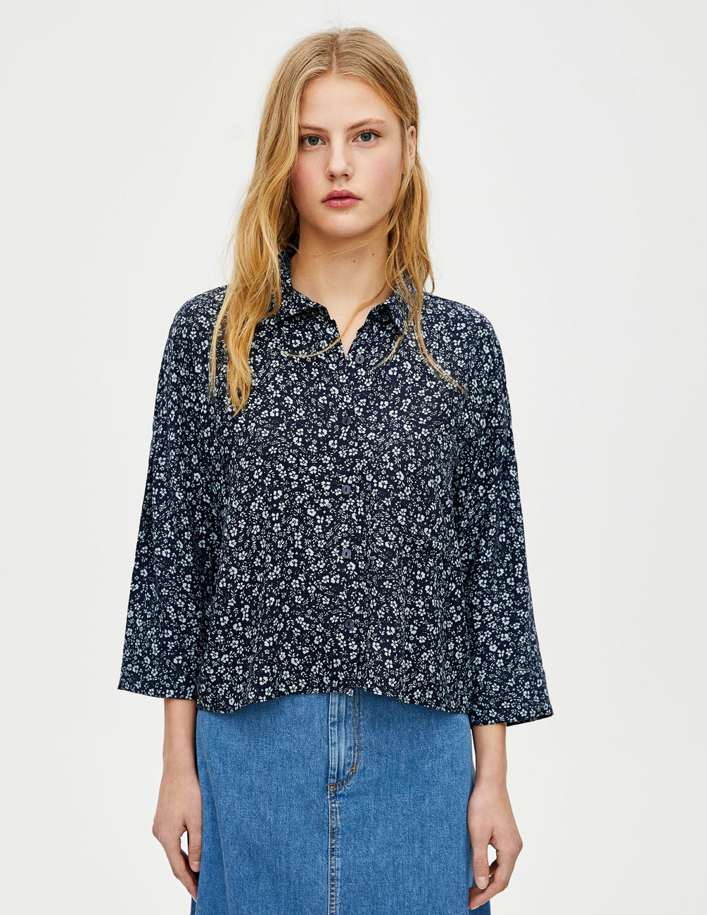 

Блуза PULL & BEAR Ж1056485 (5470/310/401) цвет синий S