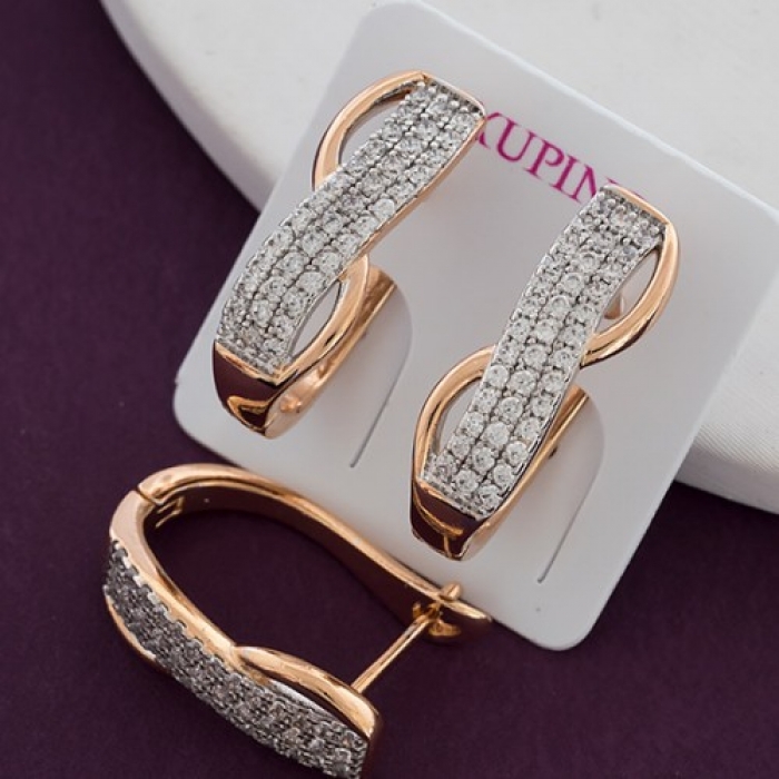 

Серьги Xuping Эко Латунь и Фианиты 17х7мм Покрытие Золото 18К 1пара