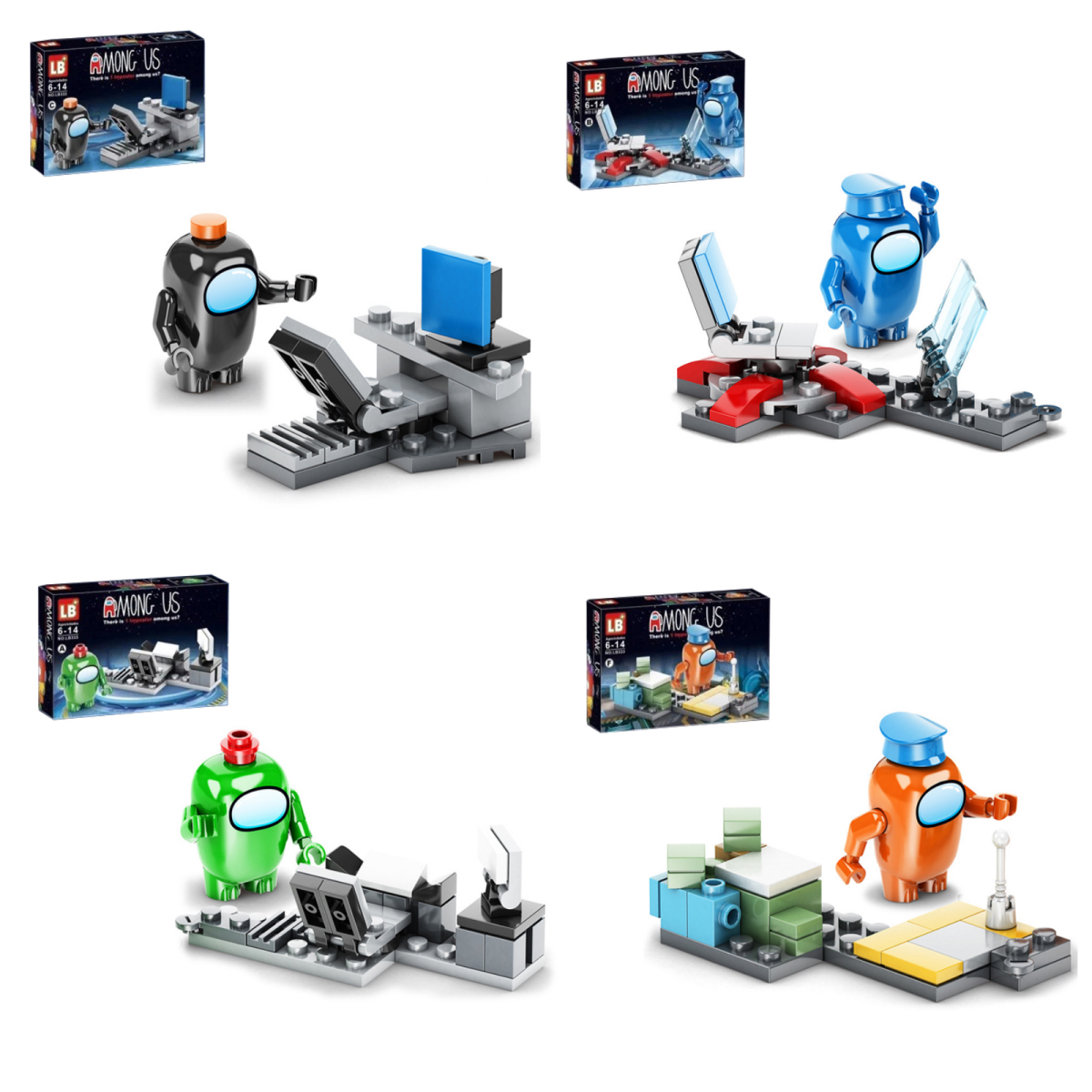 

Набор фигурок LB+ герои игры AMONG US, 4 фигурки конструктора Амогус, Набор 01