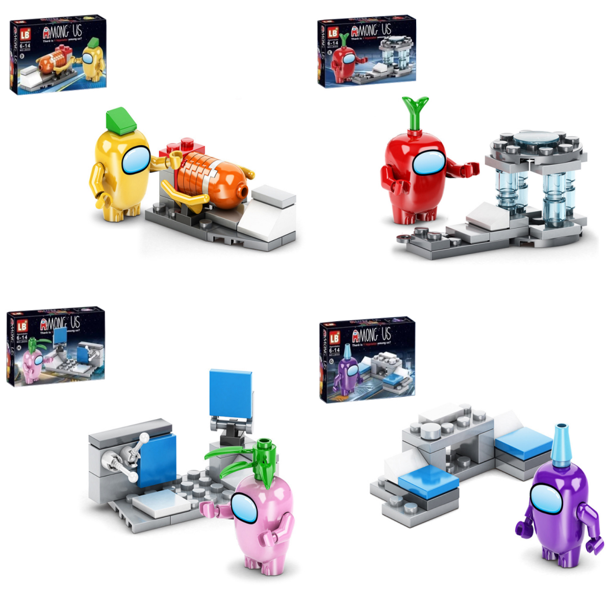 

Набор фигурок LB+ герои игры AMONG US, 4 фигурки конструктора Амогус, Набор 02