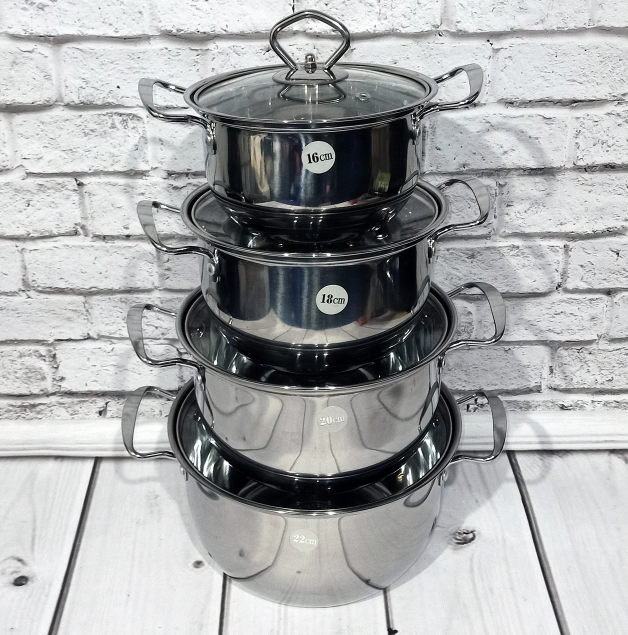 

Набор кастрюль A-PLUS серия Royal King 8 предметов нержавеющая сталь стеклянные крышки