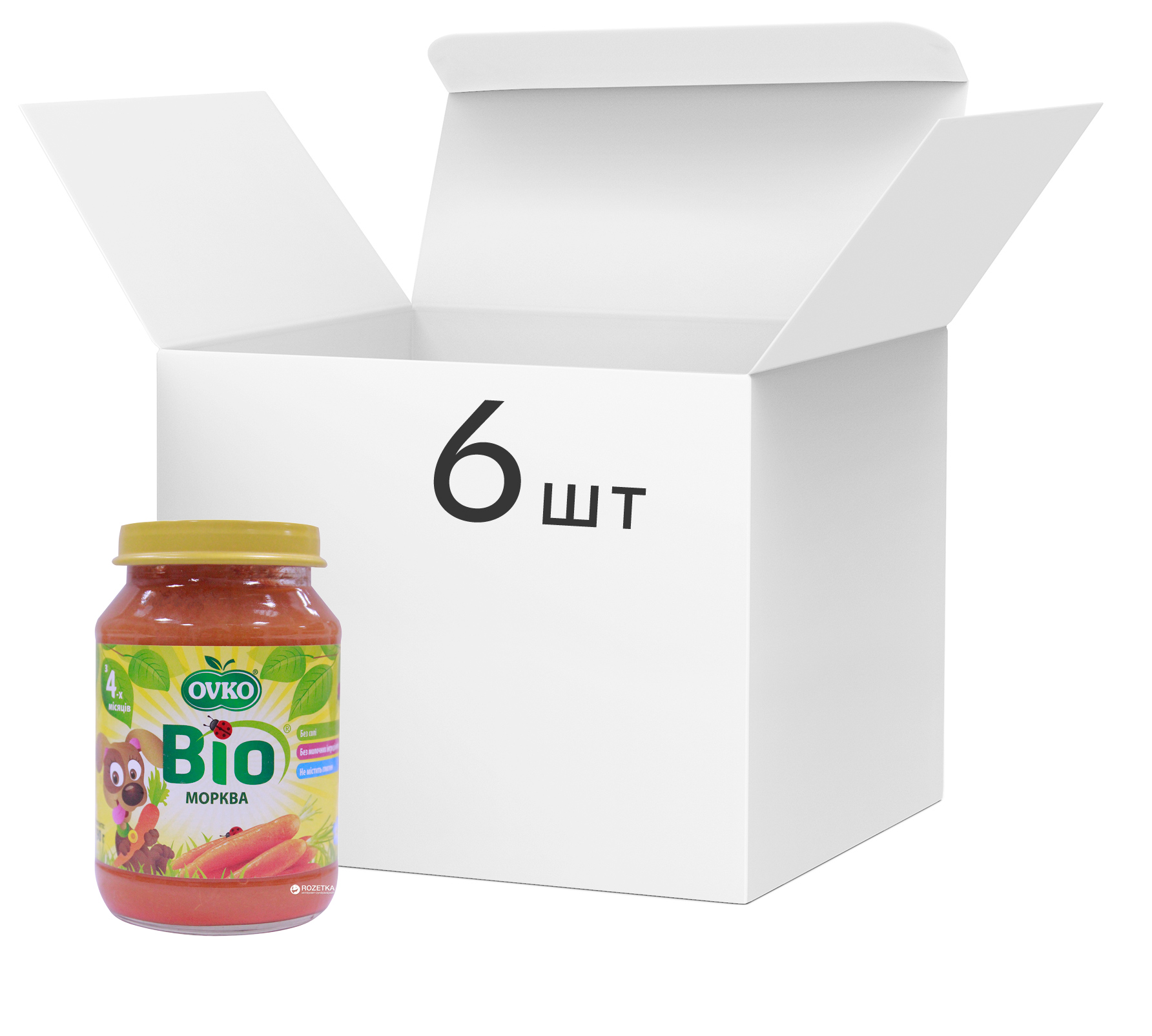 

Упаковка овощного органического пюре OVKO Морковь с 4 месяцев 190 г x 6 шт (8586015172663)