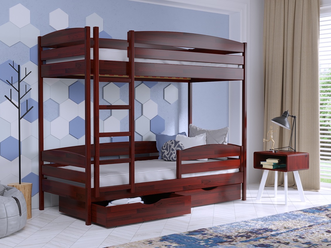 

Двухъярусная кровать с ящиками 90х190 Без бортика Estella Дуэт Плюс Махонь (Массив-104) Л2.5