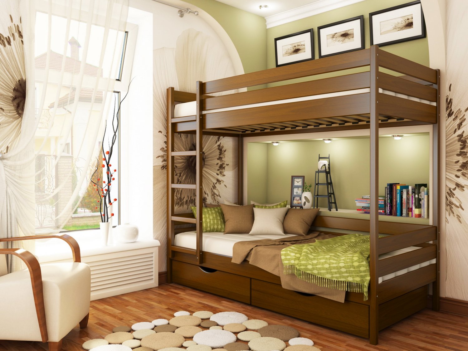 

Двухъярусная кровать 80х200 Без ящиков Estella Дуэт Ольха (Массив-105) Л2.5