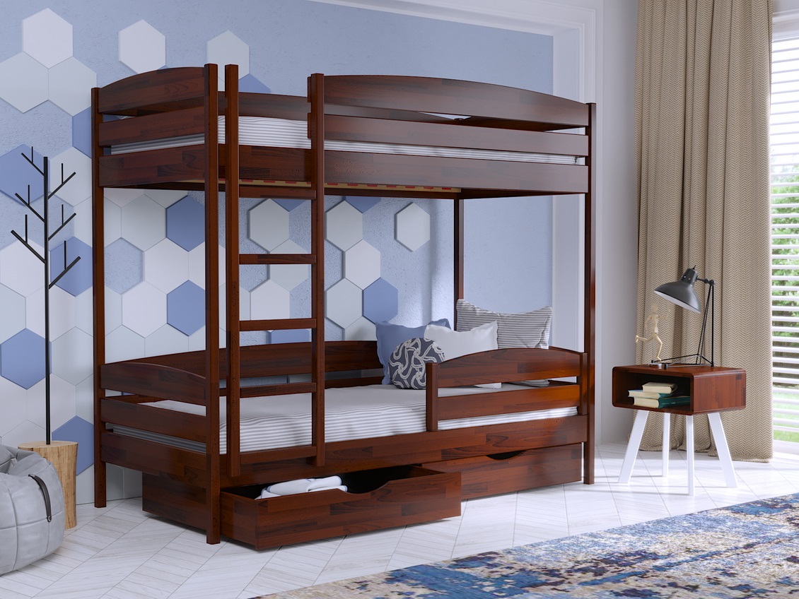 

Двухъярусная кровать с ящиками 90х200 Без бортика Estella Дуэт Плюс Каштан (Массив-108) Л2.5