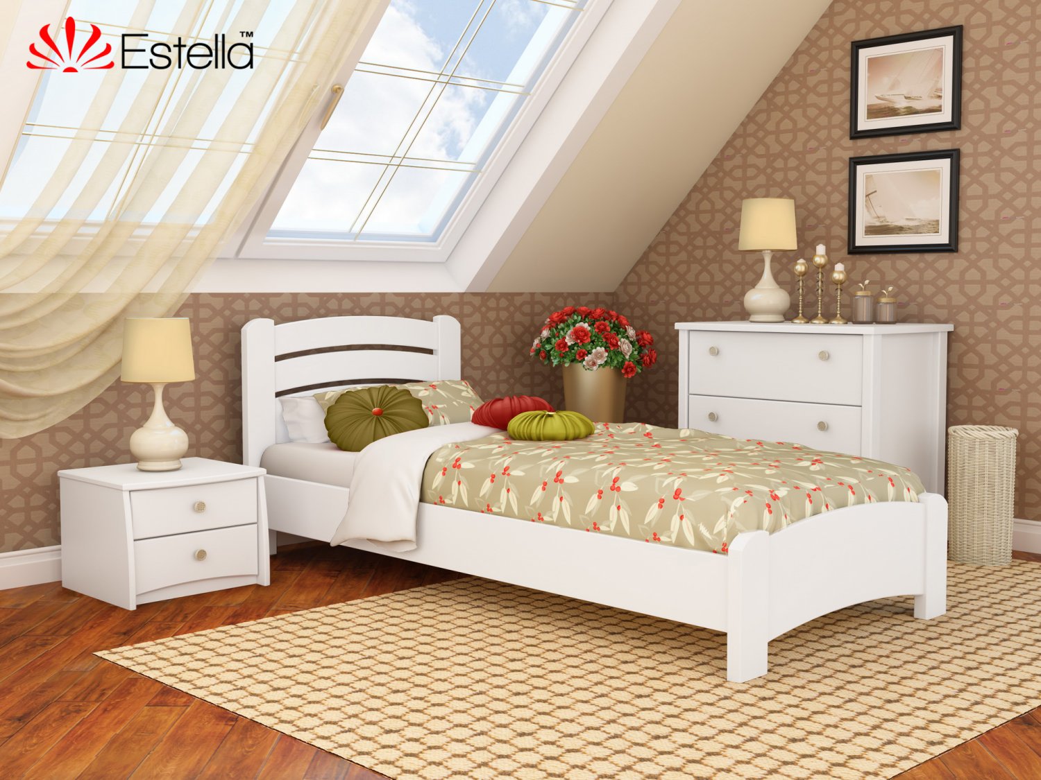 

Кровать односпальная деревянная 90х190 Estella Венеция Люкс Белый (Щит-107) Л2.5