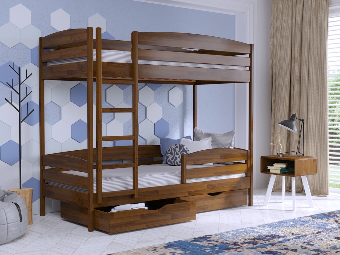 

Двухъярусная кровать с ящиками 80х190 Без бортика Estella Дуэт Плюс Орех Светлый (Массив-103) Л4