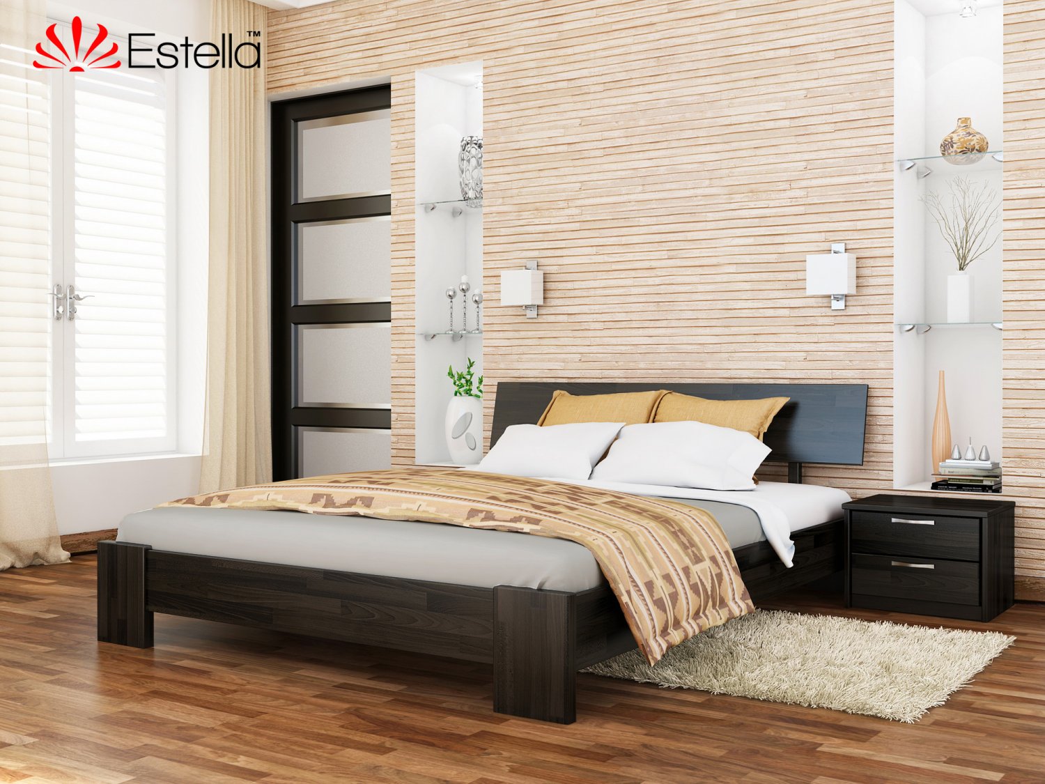 

Кровать двуспальная деревянная 160х190 Estella Титан Венге (Щит-106) Л4