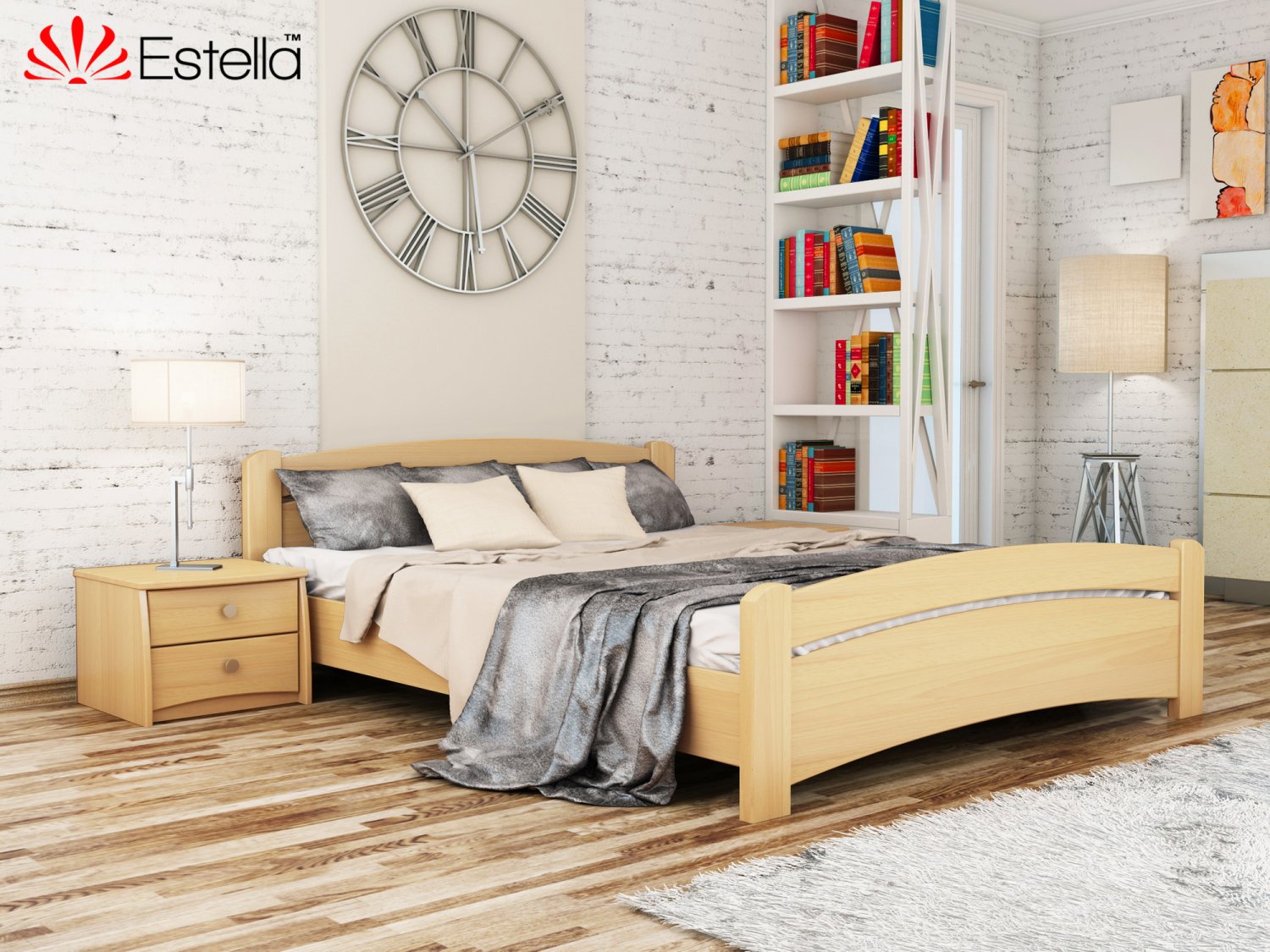 

Кровать двуспальная деревянная 180х190 Estella Венеция Бук (Массив-102) Л4