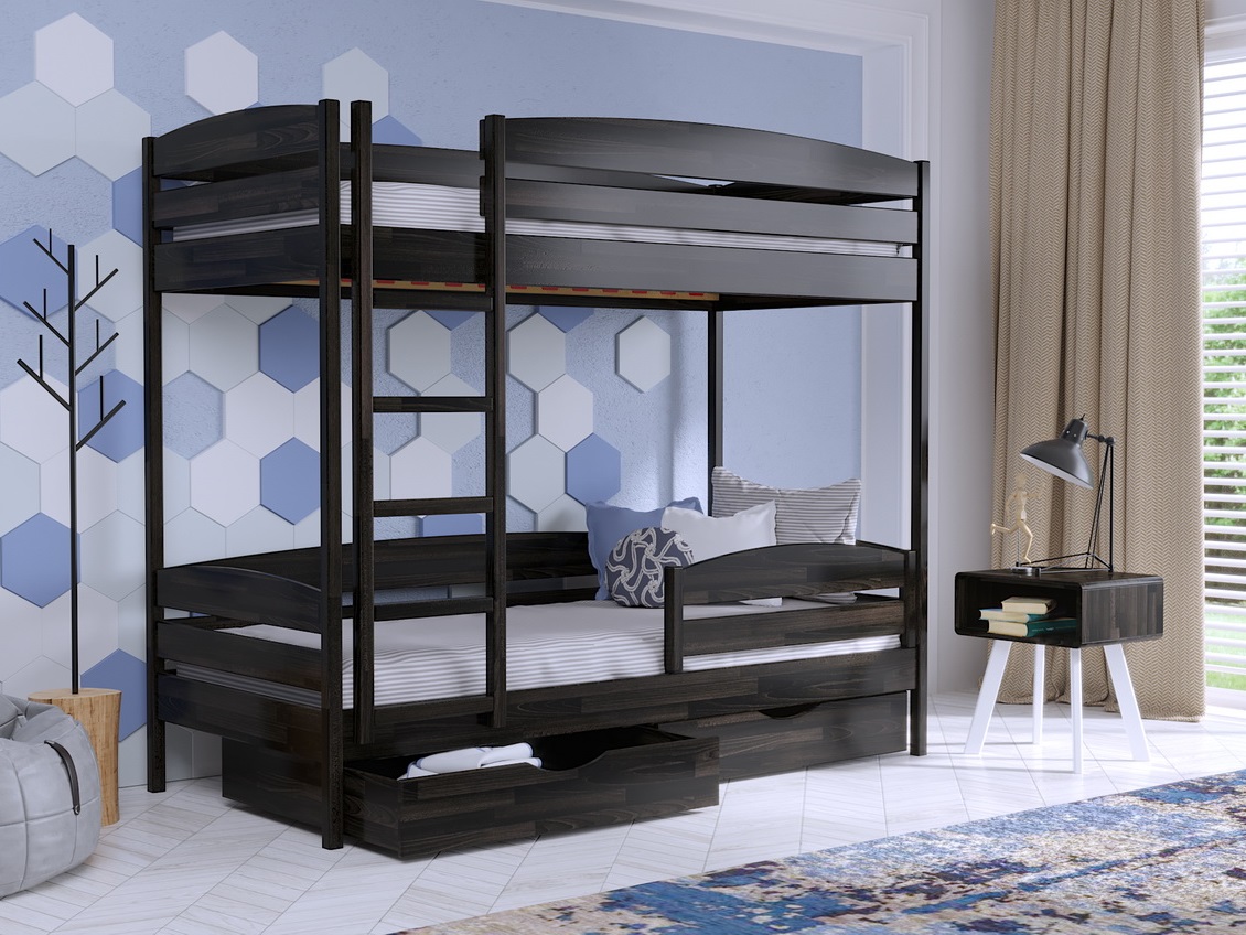 

Двухъярусная кровать с ящиками 80х200 Без бортика Estella Дуэт Плюс Венге (Массив-106) Л2.5