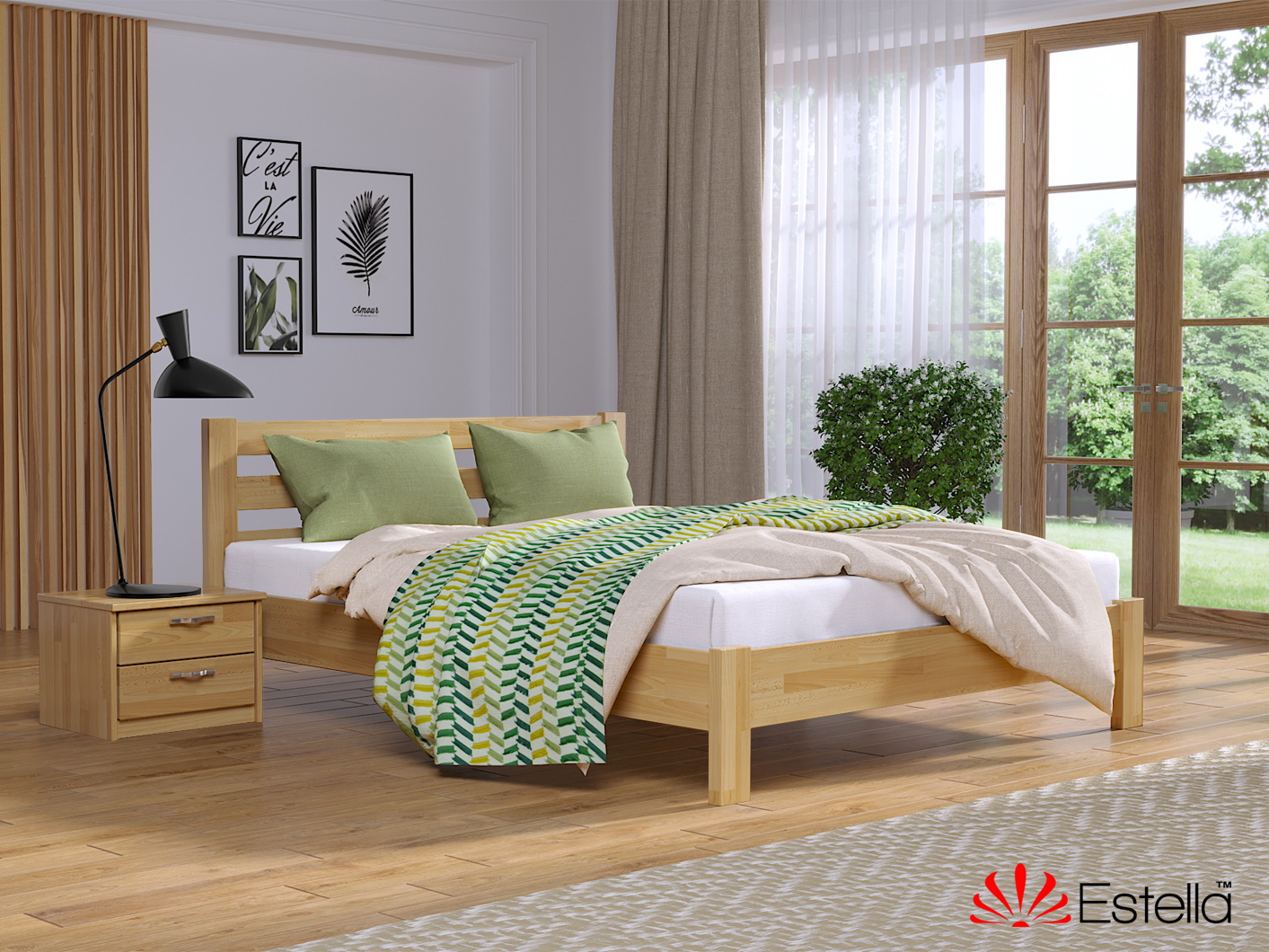 

Кровать двуспальная деревянная 140х200 Estella Рената Люкс Бук (Щит-102) Л2.5