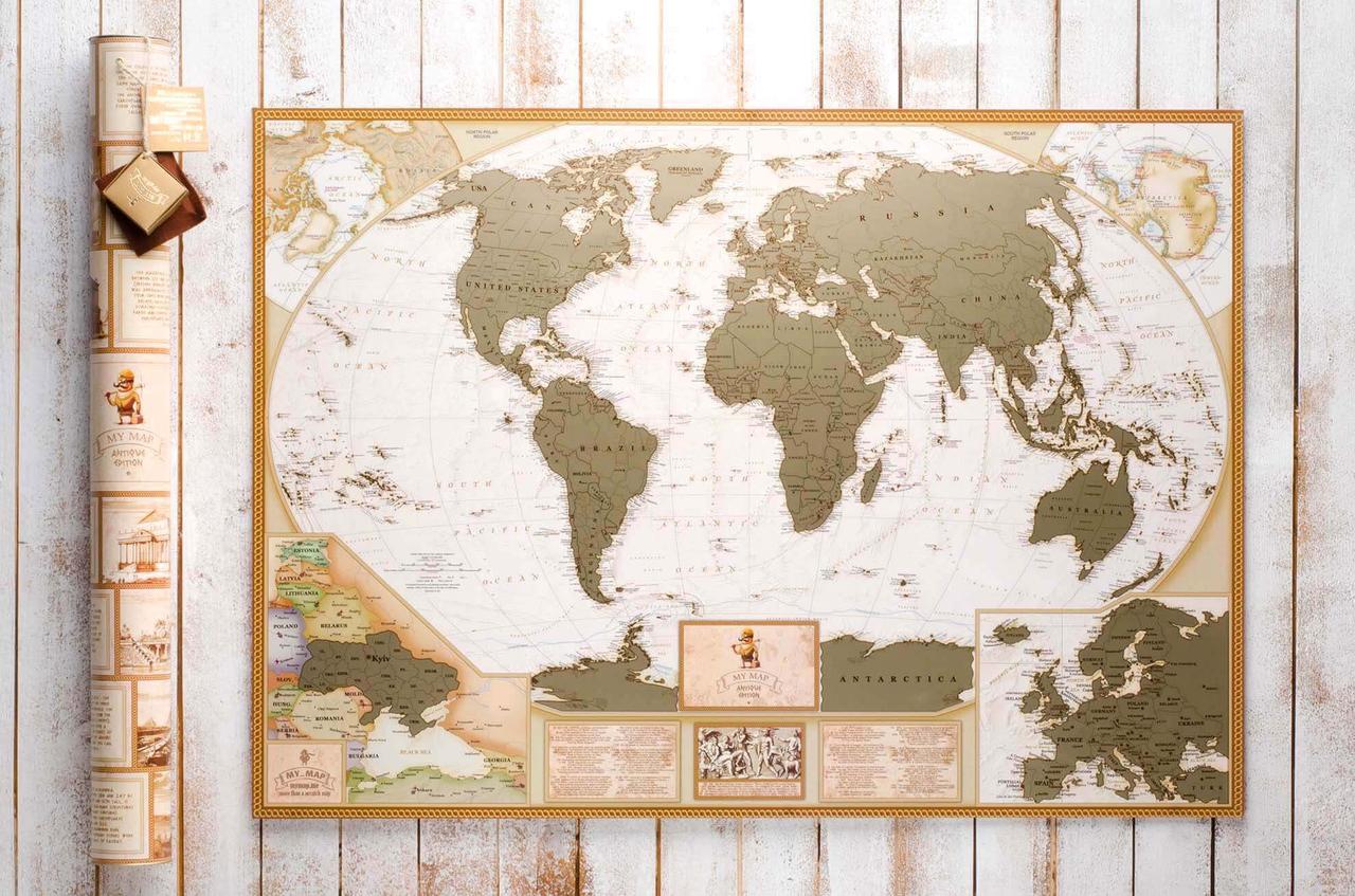 

Скретч карта мира My Map Antique edition в тубусе 88х63 см