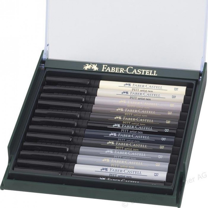 

Набор капиллярных ручек-кисточек Faber Castell PITT® ARTIST PEN "BRUSH" GREY 12 цв.