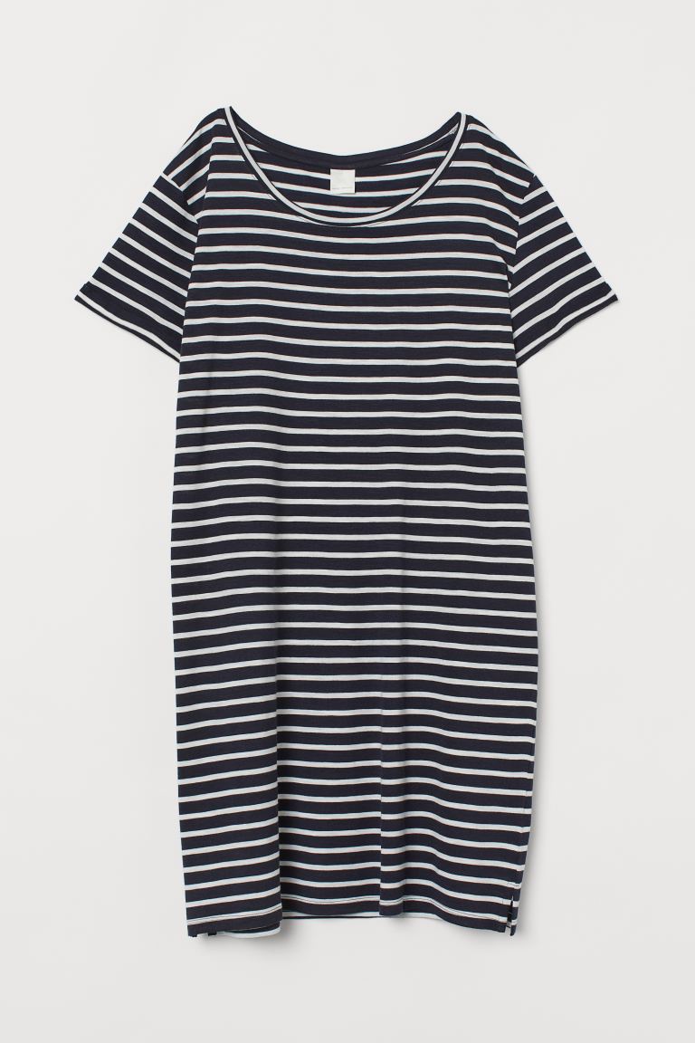

Трикотажное платье-футболка H&M XL Темно-синий/Белая полоска
