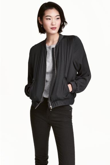 

Атласный бомбер H&M  Черный, Атласный бомбер H&M 42 Черный