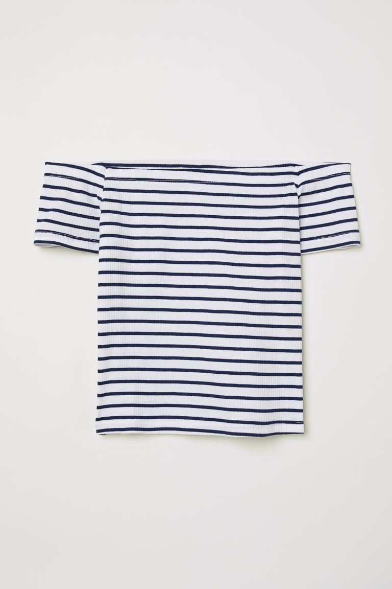 

Топ с открытыми плечами H&M XL Синий/Белая полоска