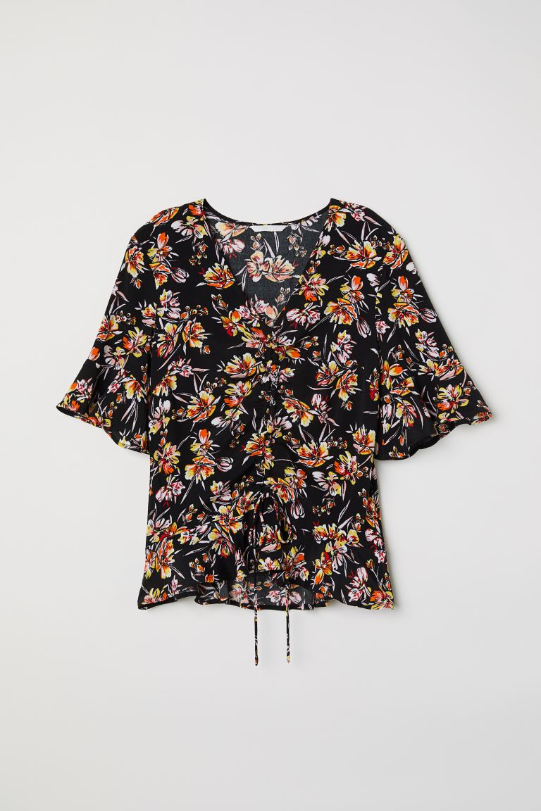 

Блузка с кулиской H&M  Черный/Цветы, Блузка с кулиской H&M 34 Черный/Цветы