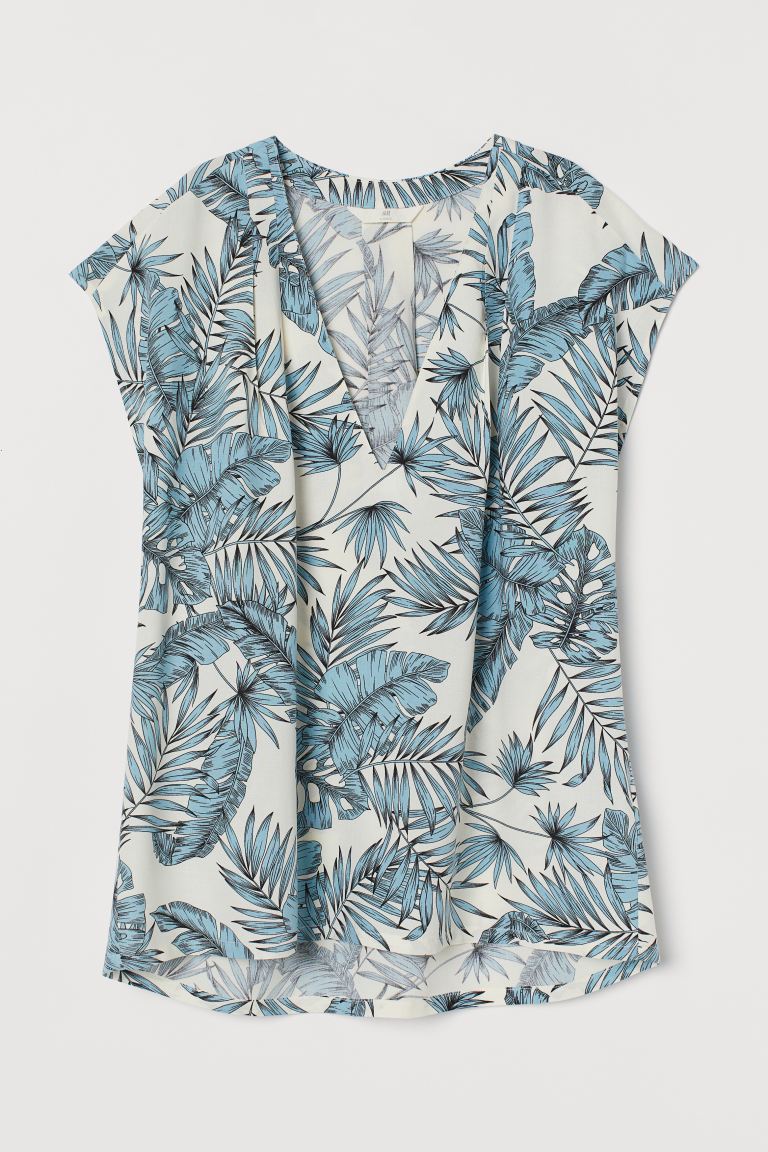 

Блузка с треугольным вырезом H&M 40 Кремовый/Синий рисунок