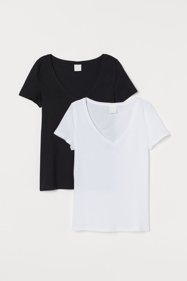 

2 футболки с v-вырезом H&M M Черный/белый