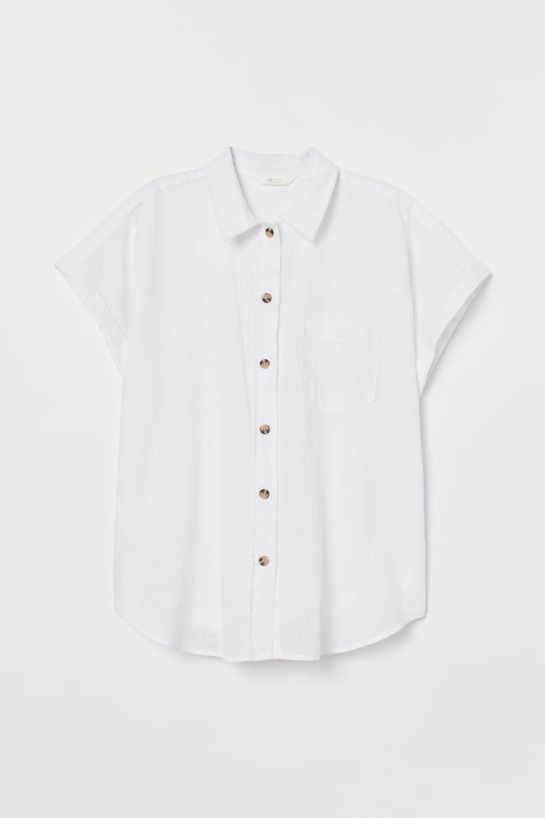 

Рубашка из смесового льна H&M  Белый, Рубашка из смесового льна H&M 38 Белый