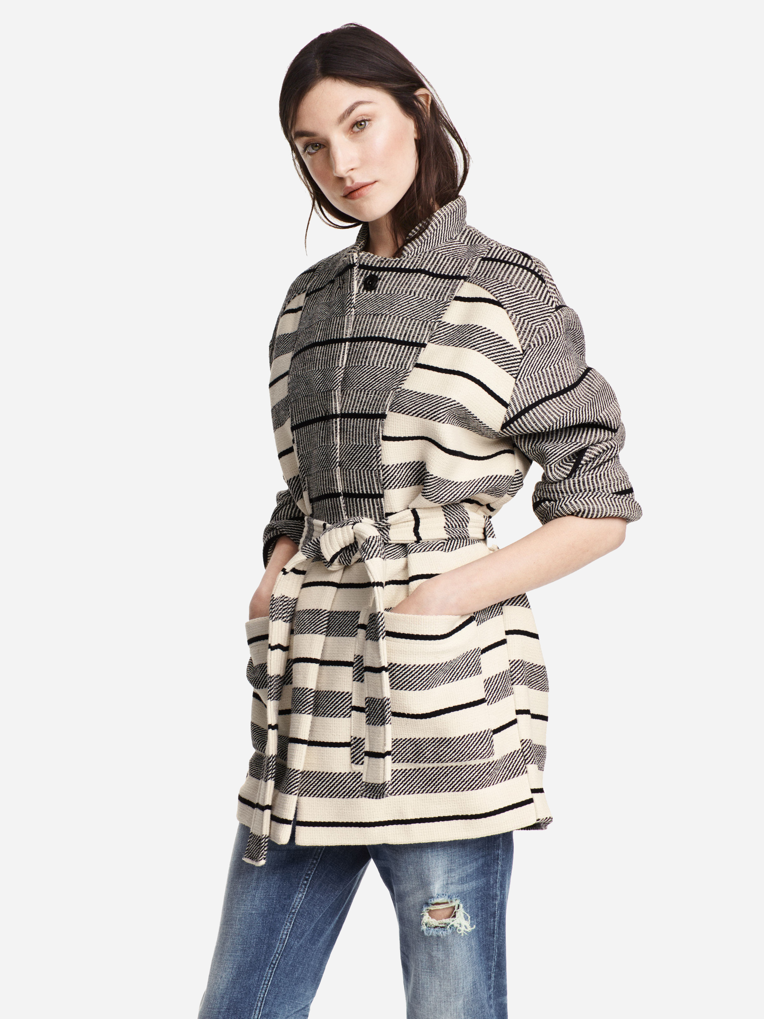 

Полупальто H&M 3785703-ACQN 34 Молочное с черным