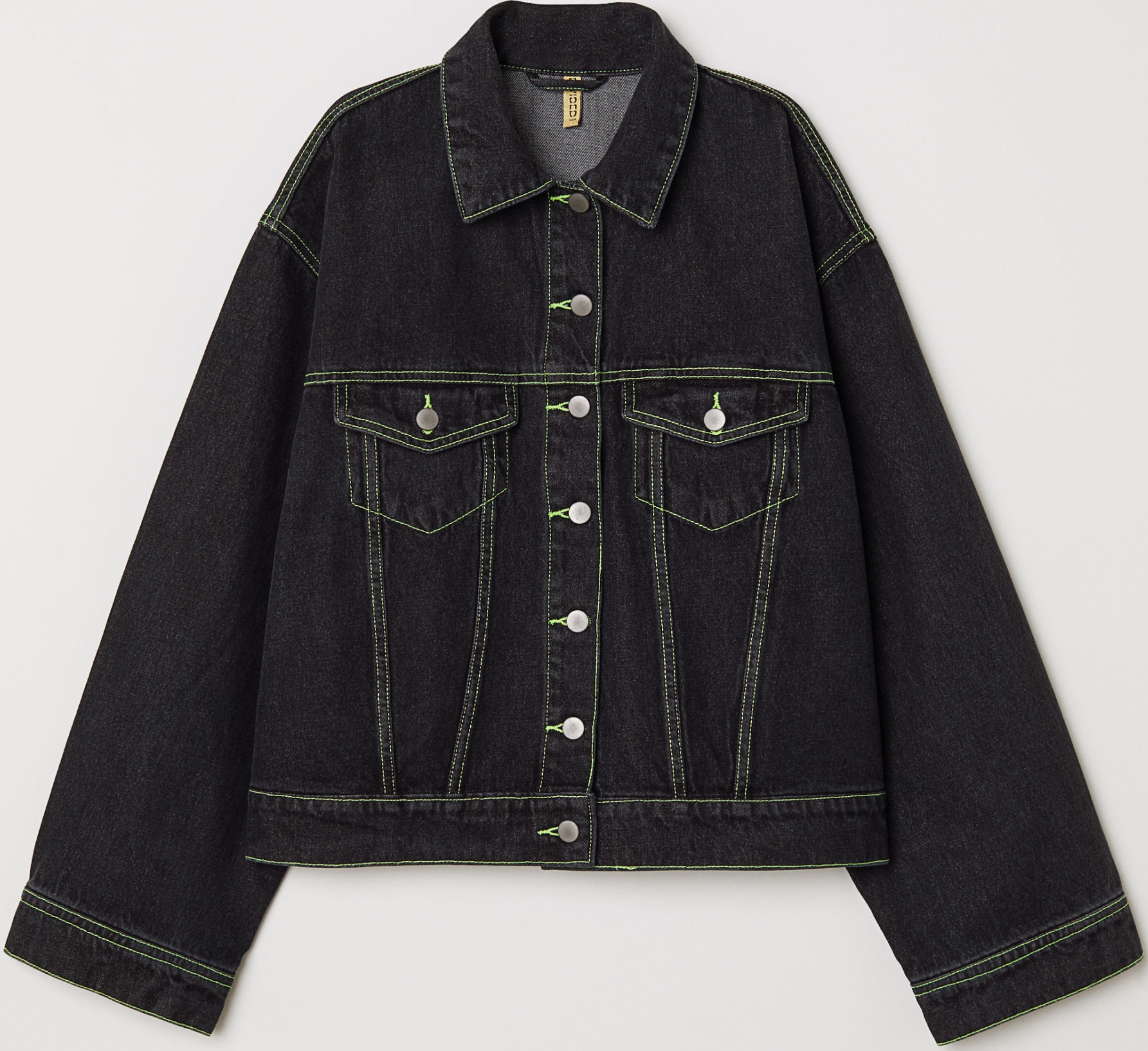 

Джинсовая куртка H&M 6128987-ADVL 36 Темно-синяя с салатовым