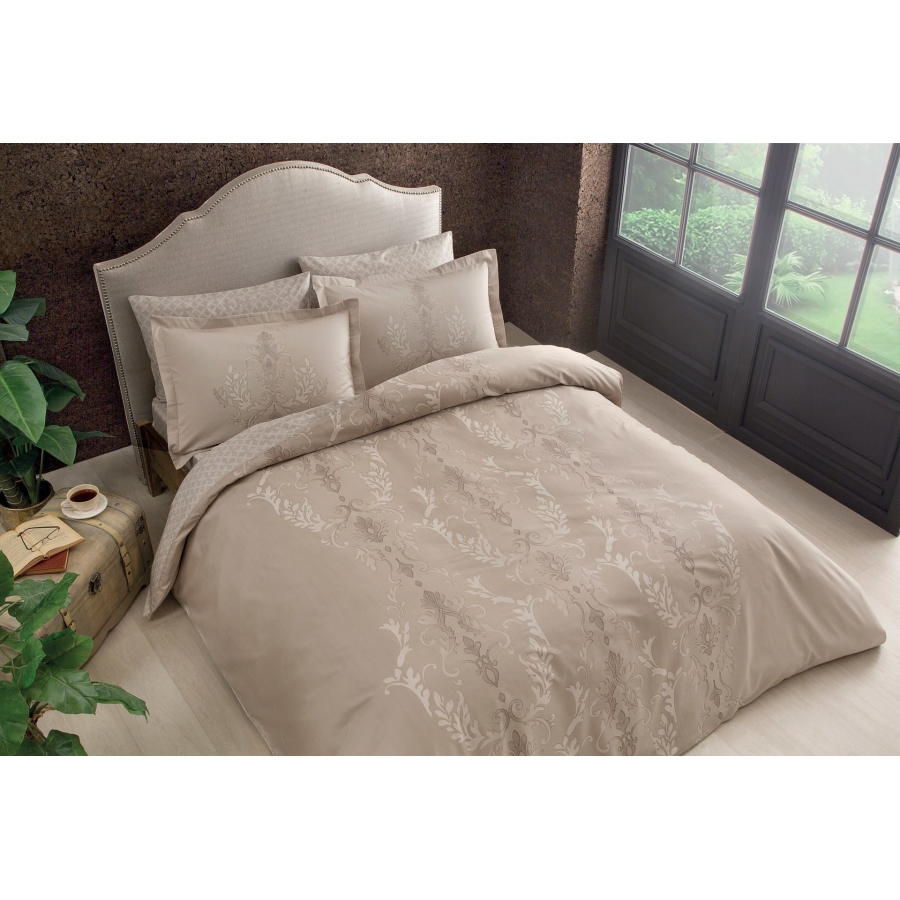 

Постельное белье Tac сатин Delux - Mauna tas v05 бежевый евро