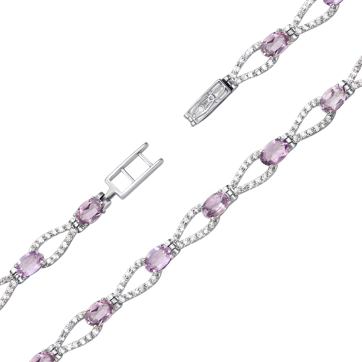 

Серебряный браслет с аметистами и фианитами 000136458 18.5 размера