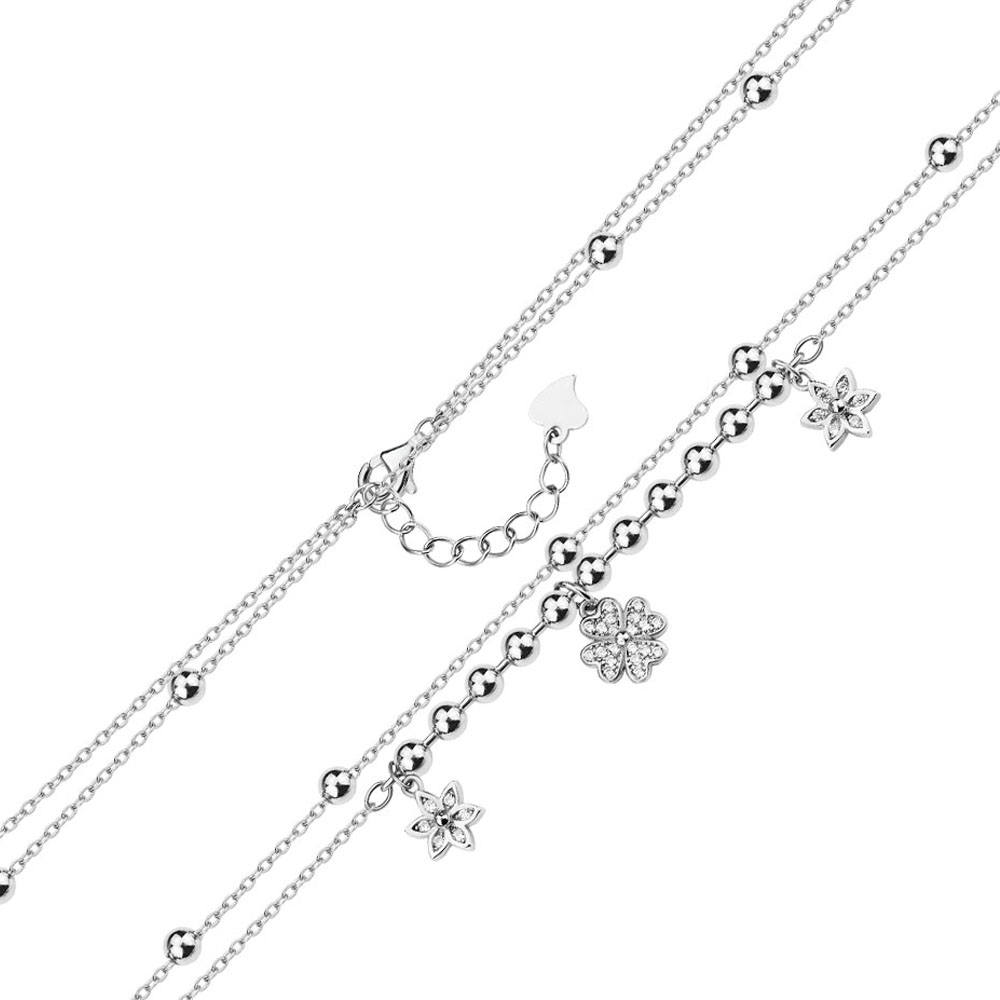 

Многослойный серебряный браслет с подвесками и фианитами 000140010 16.5 размера