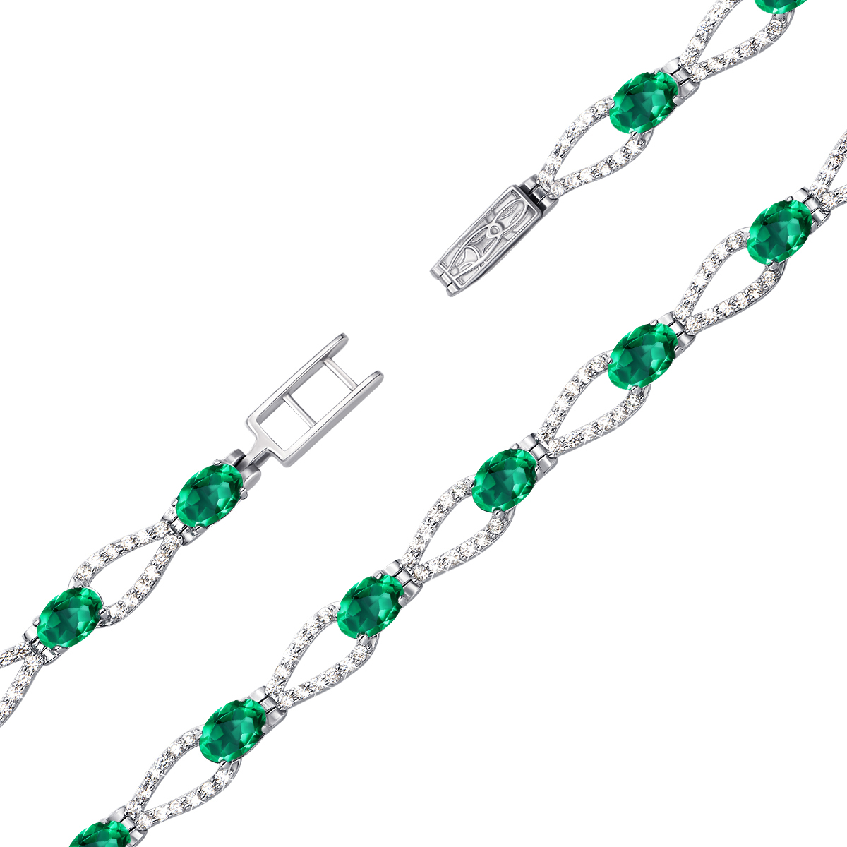 

Серебряный браслет с зеленым кварцем и фианитами 000136457 20 размера