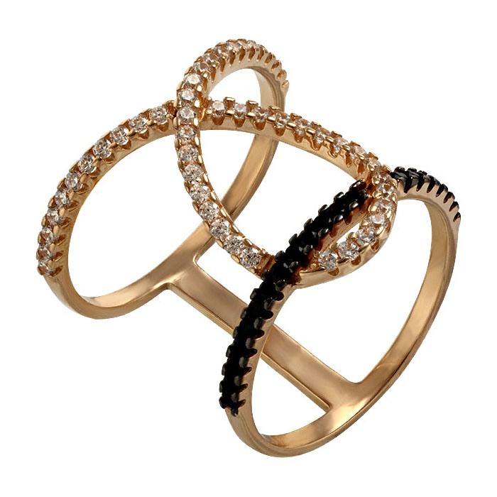 

Ажурное кольцо в красном золоте с черными и белыми фианитами 000054874 18 размера