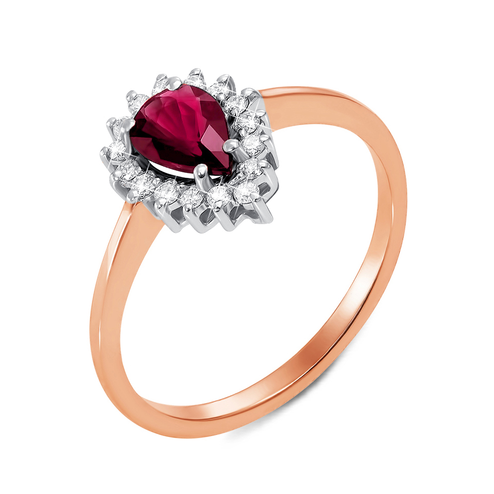 

Золотое кольцо в комбинированном цвете с рубином и бриллиантами 000136648 18 размера