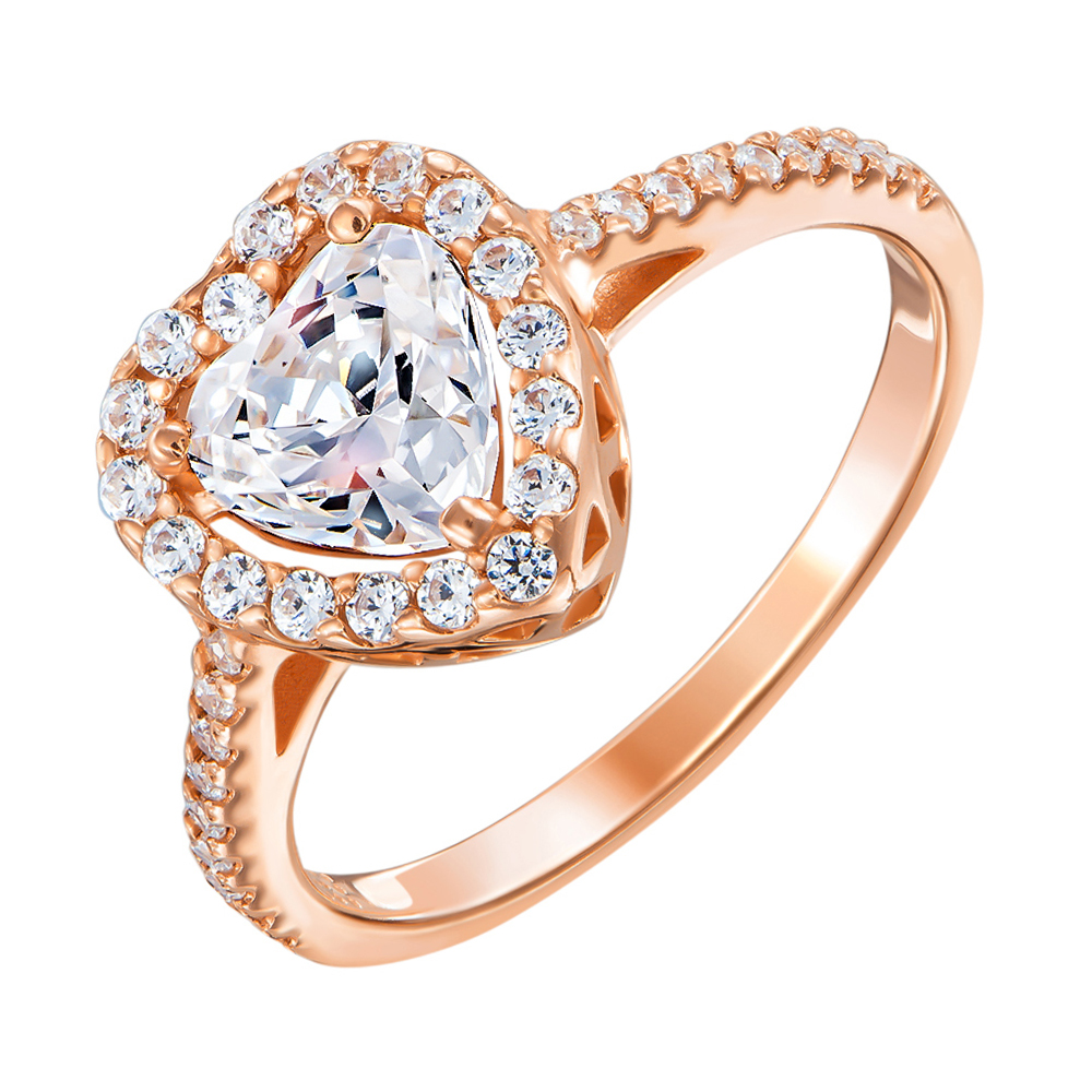 

Золотое кольцо Николета в красном цвете с сердечком и кристаллами Swarovski 16.5 размера