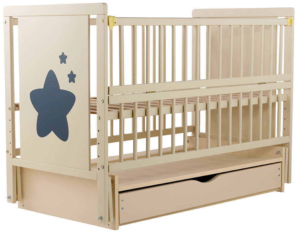 

Кровать Babyroom Звездочка, маятник, ящик, откидной бок бук слоновая кость