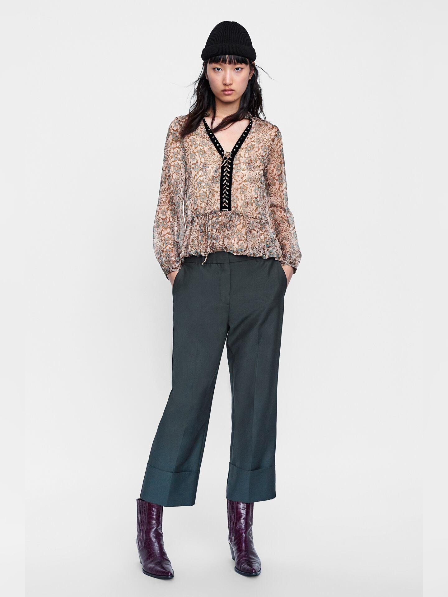 

Блузка Zara 7919-122-330-ADUM M Зеленая с серым