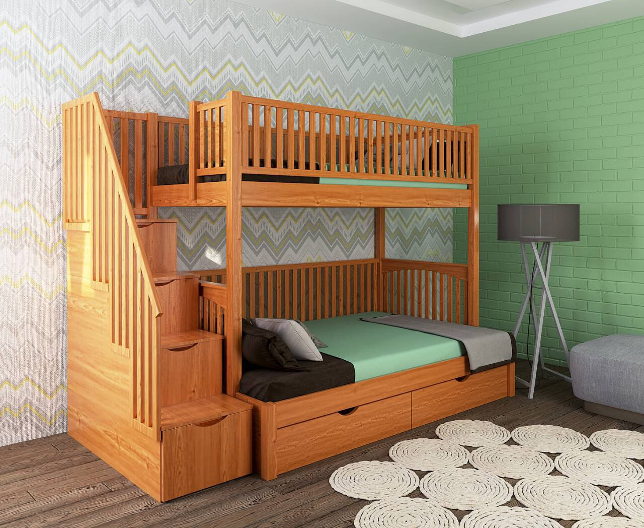 

Двухярусная кровать Dreamwood Твин, цвет груша, массив Ольха