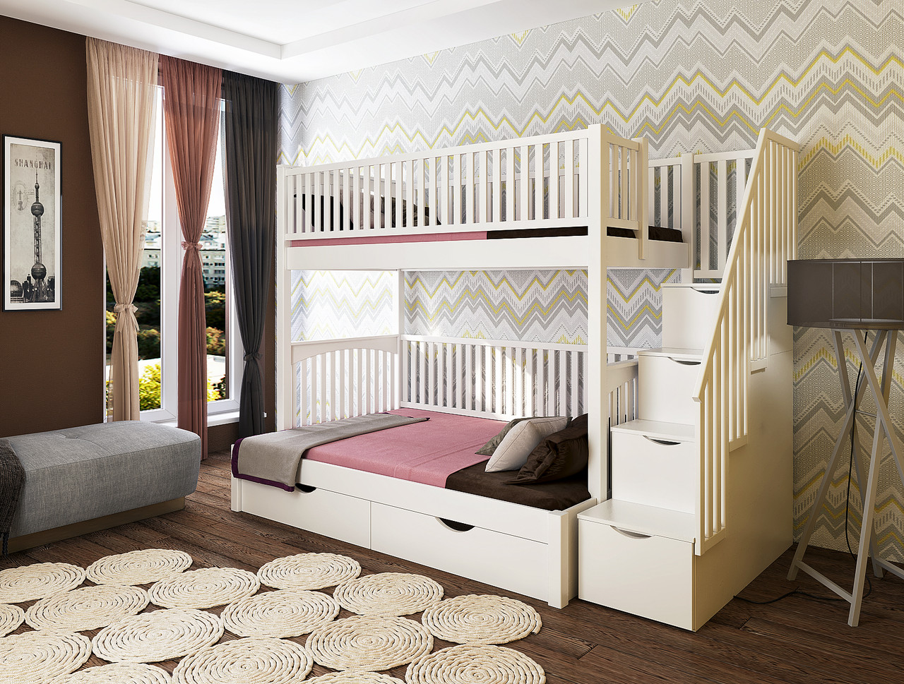 

Двухярусная кровать Dreamwood Твин, цвет белый, массив Ольха