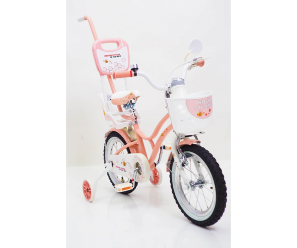 

Двухколесный велосипед Royal Voyage BEEHIVE, 14 дюймов, с 2-мя корзинами, родительской ручкой, Бело-бежевый