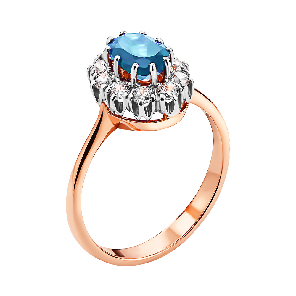 

Кольцо в комбинированном цвете золота с голубым топазом и фианитами 000117197 16.5 размера