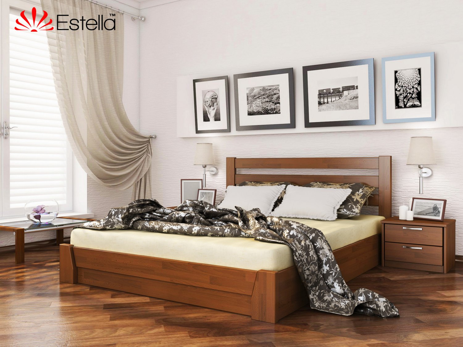 

Кровать двуспальная 160х190 деревянная Estella Селена Ольха (Щит-105) Л2.5