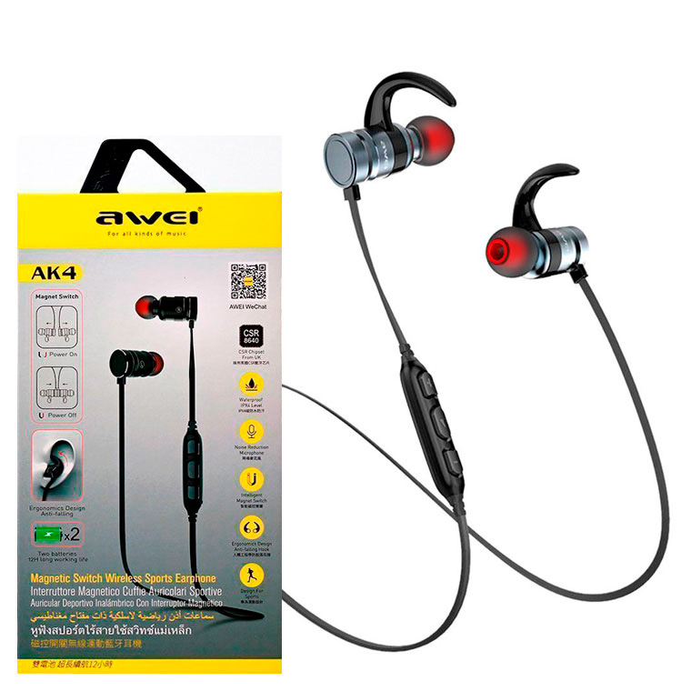 

Bluetooth наушники с микрофоном AWEI AK4 черно-серые