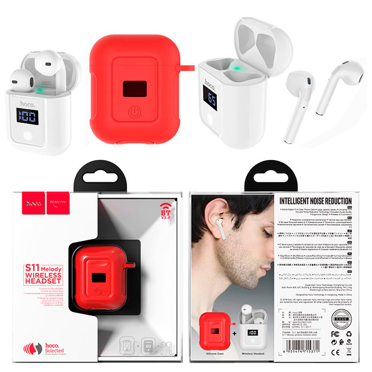 

Bluetooth наушники с микрофоном Hoco S11 + red silicone case белые