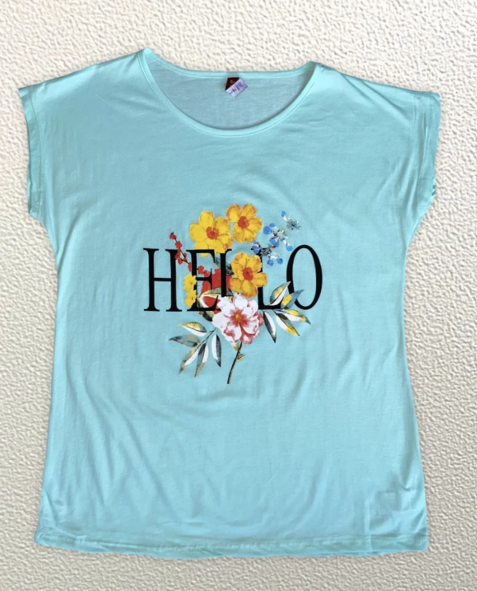 

Жіноча Футболка HAZARD HELLO мятна Батал 21242 (2XL (52))