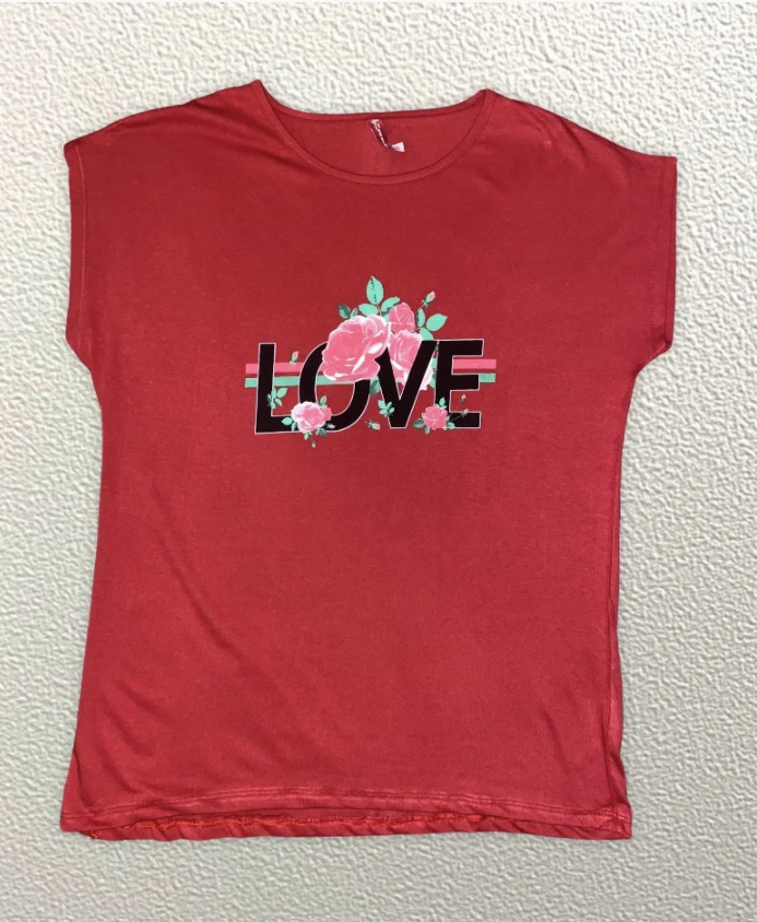 

Жіноча Футболка HAZARD Квітка LOVE бордова Батал 21407 (4XL (56))