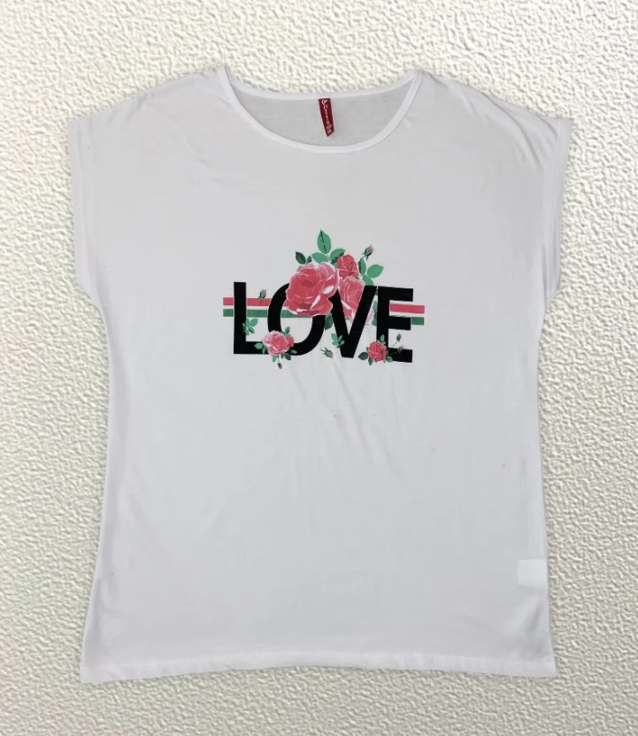 

Жіноча Футболка HAZARD Квітка LOVE біла Батал 21408 (4XL (56))