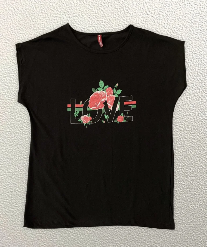 

Жіноча Футболка HAZARD Квітка LOVE чорна Батал 21410 (2XL (52))